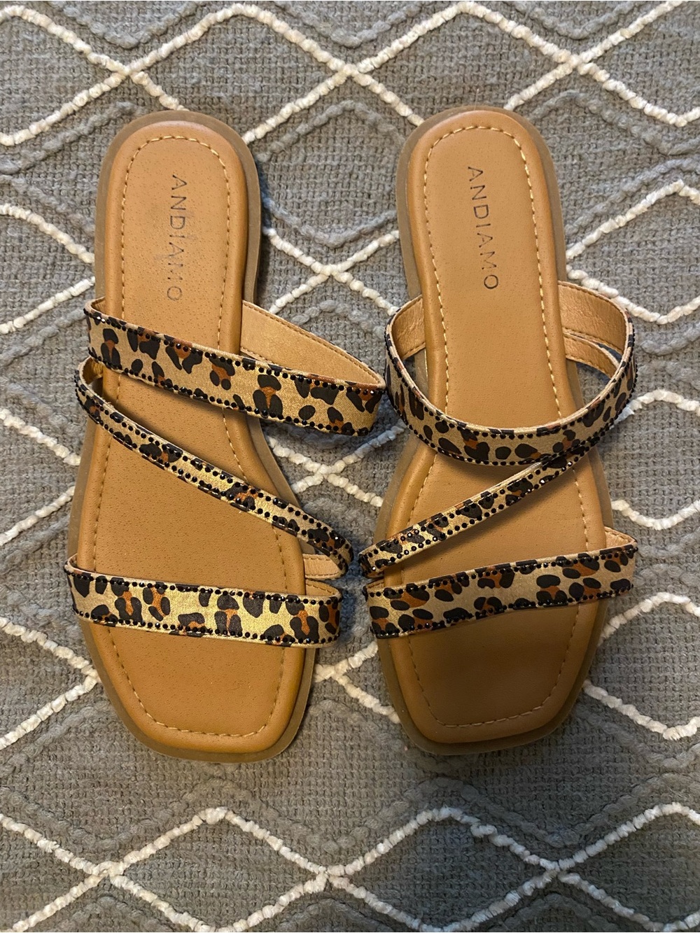 Andiamo Leopard Print Strappy Slide Sandals - Tan